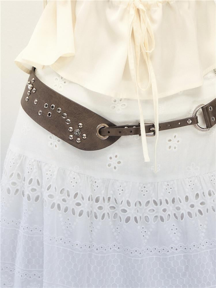 1P STUDIO Brown Asymmetric Riveted Beaded Wide Women&