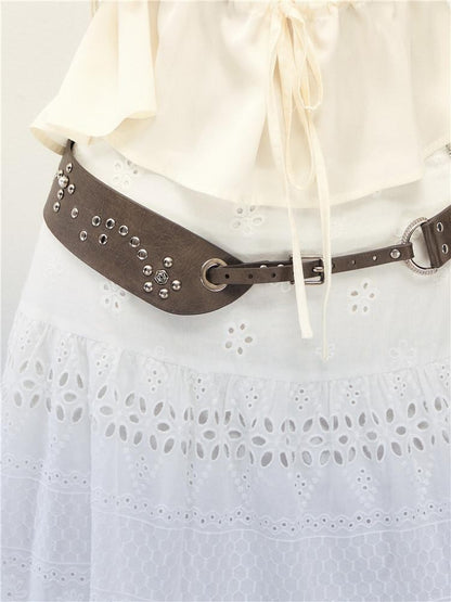 1P STUDIO Brown Asymmetric Riveted Beaded Wide Women&