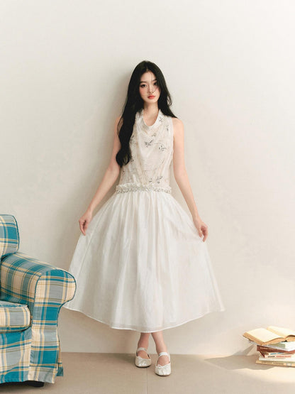 1P STUDIO Butterfly Embroidered Drape Neck Low Waist Women&