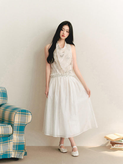 1P STUDIO Butterfly Embroidered Drape Neck Low Waist Women&
