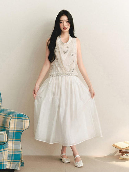 1P STUDIO Butterfly Embroidered Drape Neck Low Waist Women&