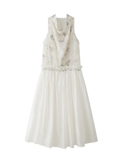 1P STUDIO Butterfly Embroidered Drape Neck Low Waist Women&