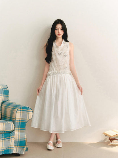 1P STUDIO Butterfly Embroidered Drape Neck Low Waist Women&