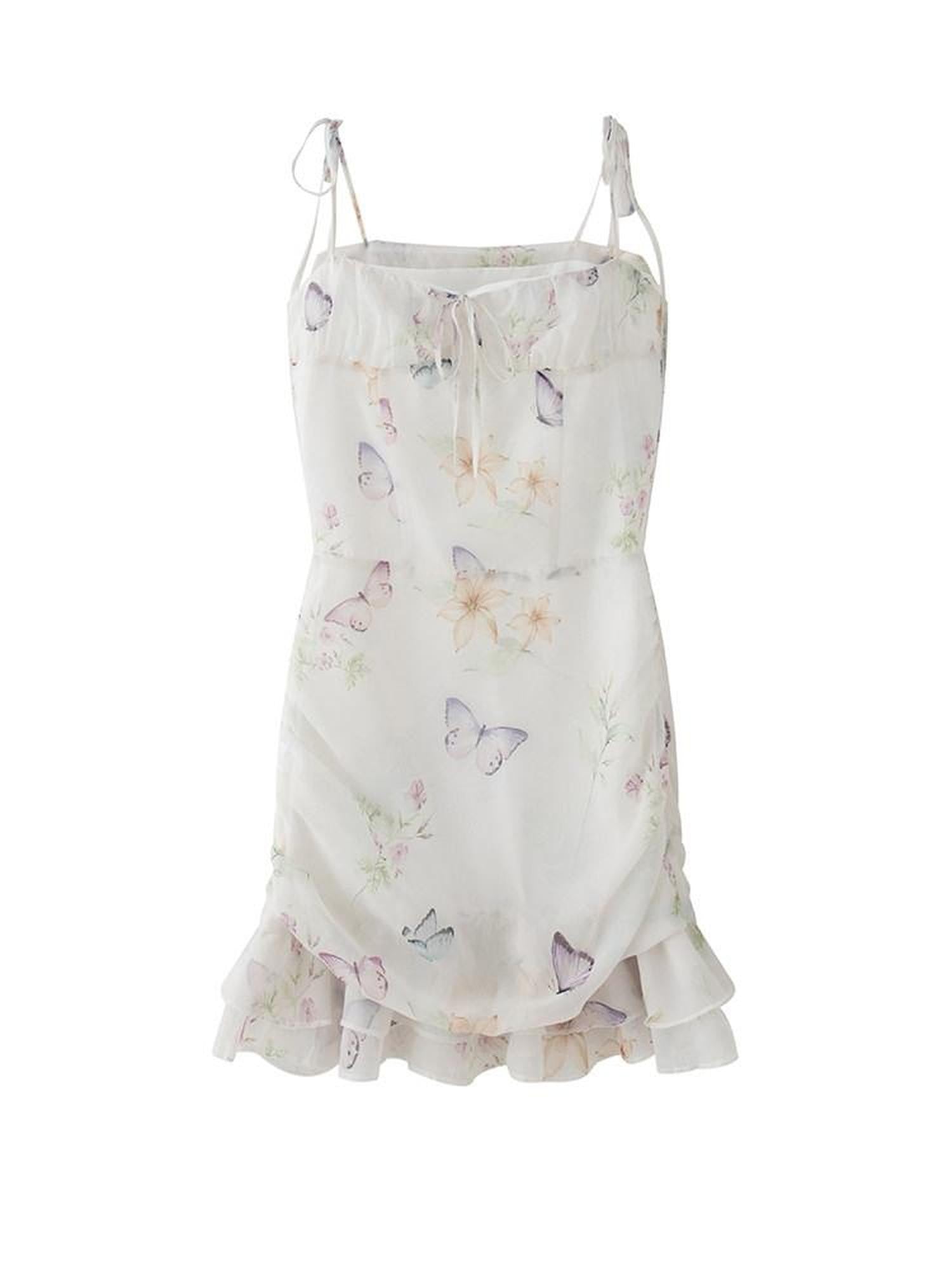 1P STUDIO Butterfly Floral Ruffle Bardot Fitted Women&