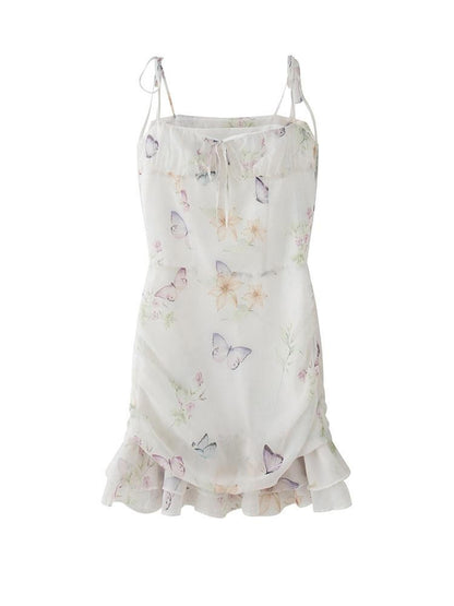 1P STUDIO Butterfly Floral Ruffle Bardot Fitted Women&