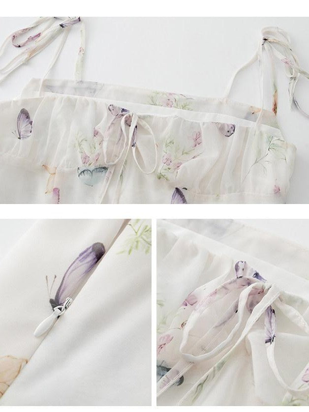 1P STUDIO Butterfly Floral Ruffle Bardot Fitted Women&