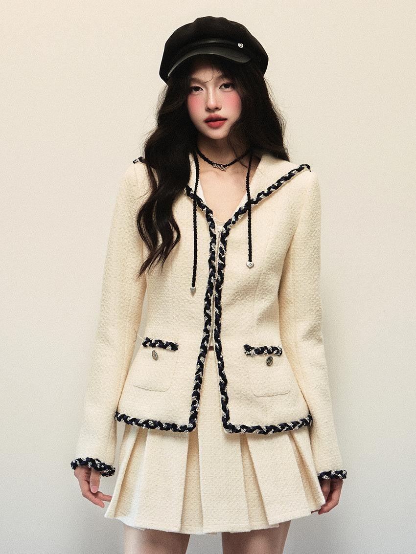 1P STUDIO Color Block Sailor Collar Long Sleeve Women&
