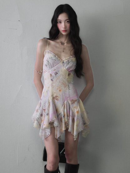 1P STUDIO Colorblock Printed Asymmetrical V-neck Women&