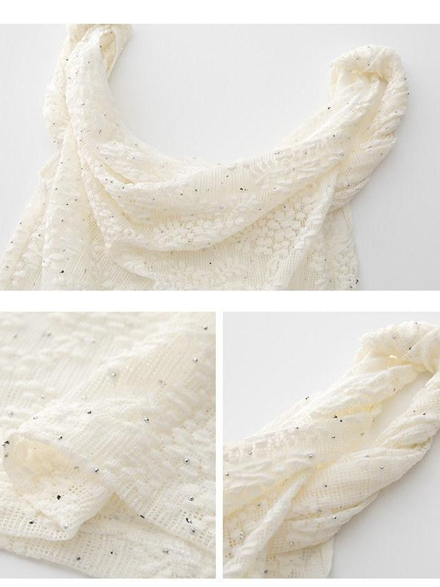 1P STUDIO Cream Lace Jacquard Twist Knot One Shoulder Women&