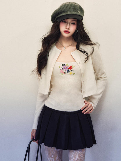 1P STUDIO Cropped Embroidered Stretch Knit Floral Slim Fit Women&