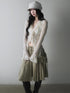 1P STUDIO Cutout Lace Jacquard Flare Sleeve Ruffle V-neck Women&