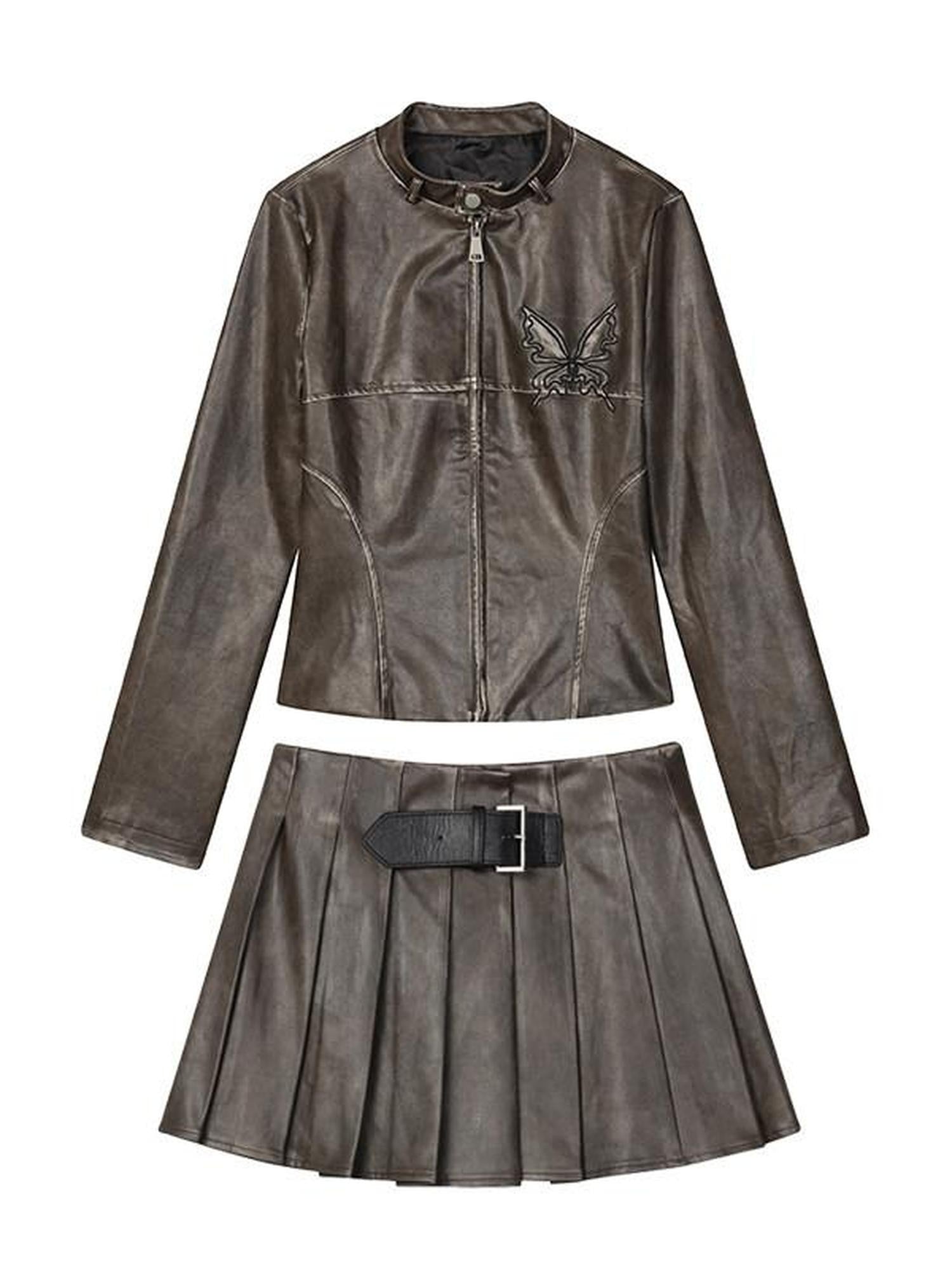 1P STUDIO Dark Brown Butterfly Embroidered Women&
