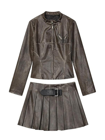 1P STUDIO Dark Brown Butterfly Embroidered Women&
