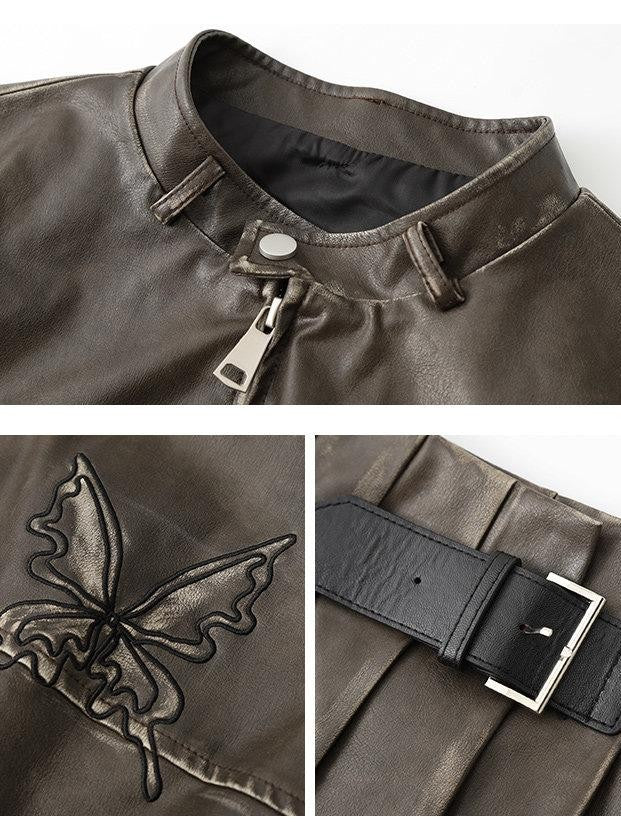 1P STUDIO Dark Brown Butterfly Embroidered Women&