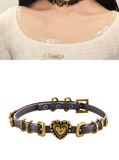 1P STUDIO Distressed Antique Gold Heart Ring Double Layer Women&