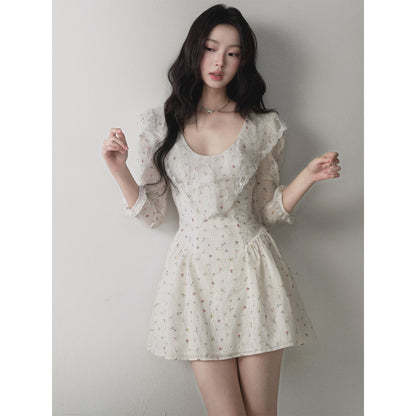 1P_STUDIO_Ditsy_Floral_Puff_Sleeve_U_Neck_Bow_Waist_Cinched_Women&