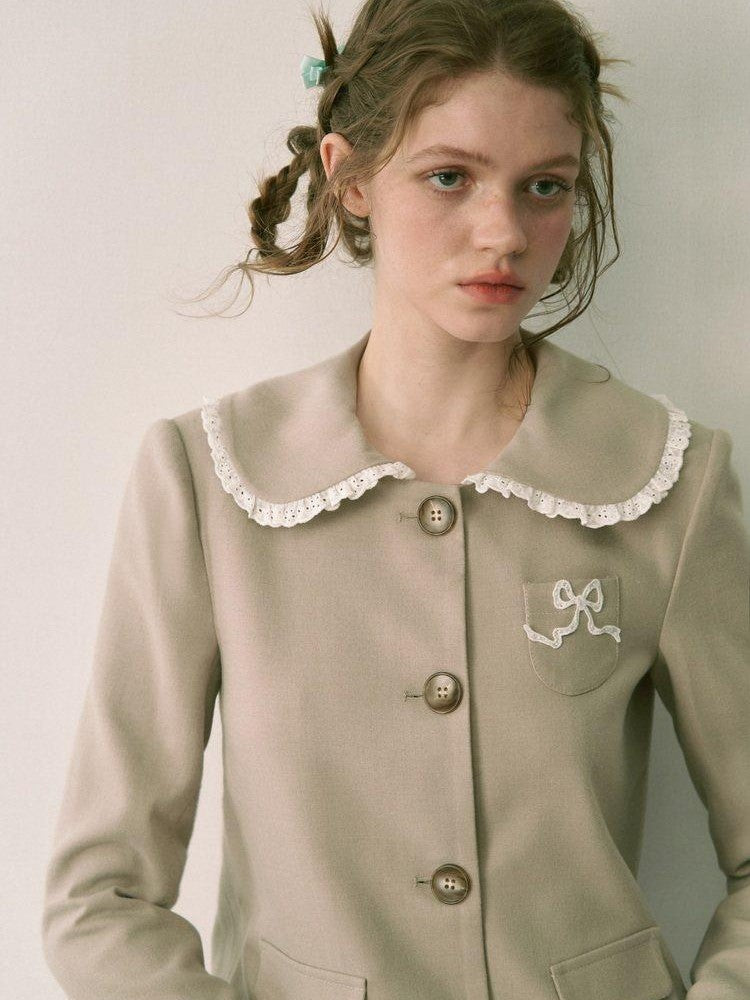 1P STUDIO Doll Collar Tweed Jacket Low Waist Pleated Skirt Women&