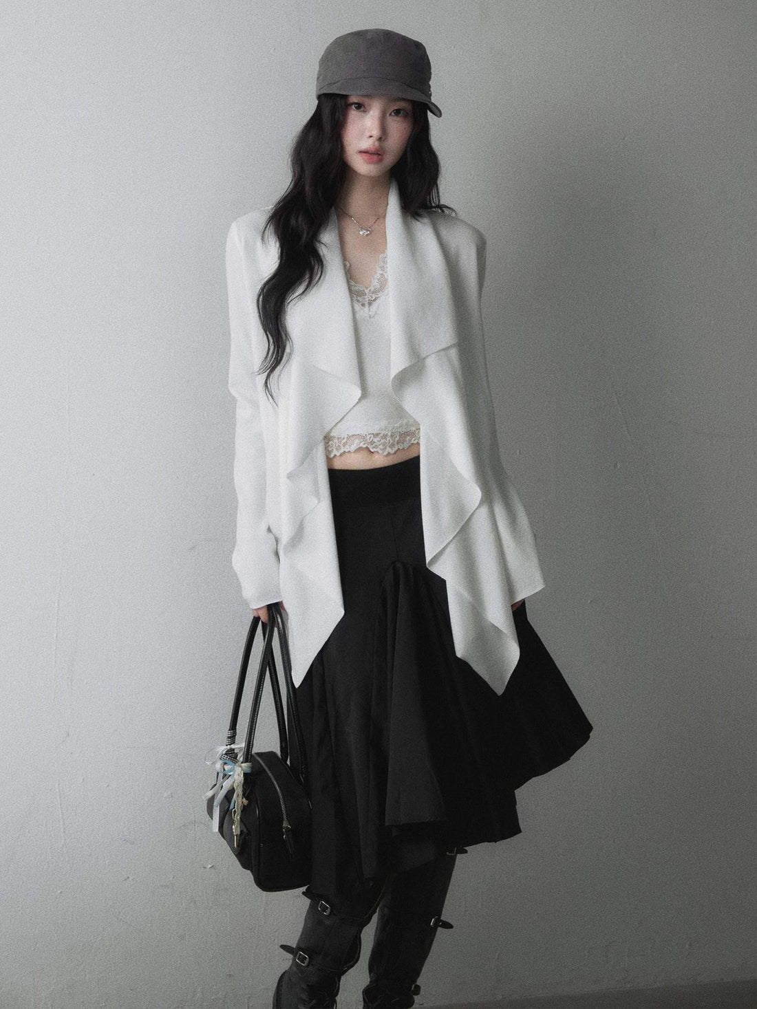 1P STUDIO Draped Ruffle Asymmetric Buttonless Women&
