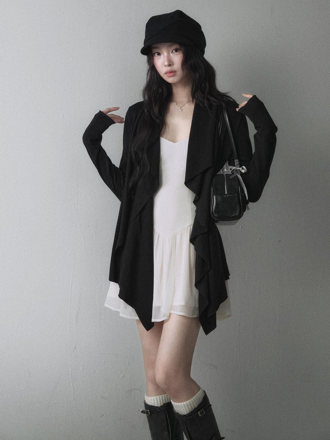 1P STUDIO Draped Ruffle Asymmetric Buttonless Women&