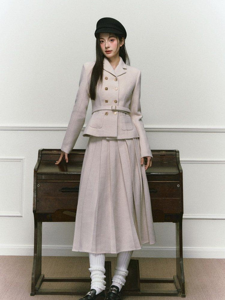 1P STUDIO Elegant Twill Boucle Pleated Women&