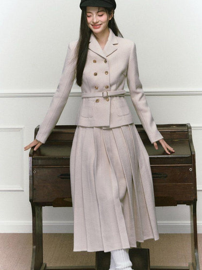1P STUDIO Elegant Twill Boucle Pleated Women&