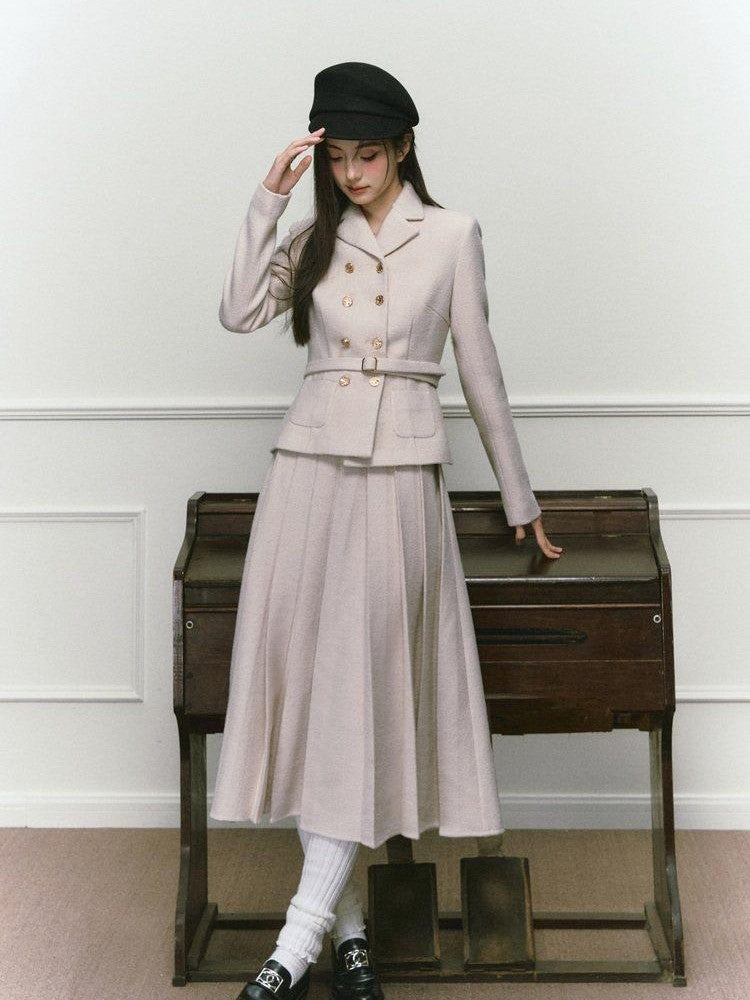 1P STUDIO Elegant Twill Boucle Pleated Women&