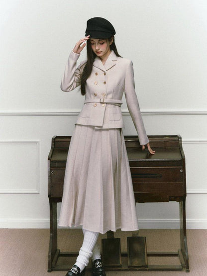 1P STUDIO Elegant Twill Boucle Pleated Women&