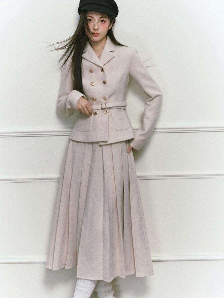 1P STUDIO Elegant Twill Boucle Pleated Women&