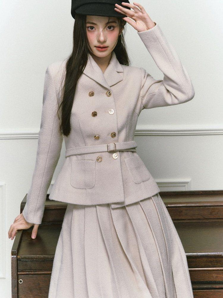 1P STUDIO Elegant Twill Boucle Pleated Women&