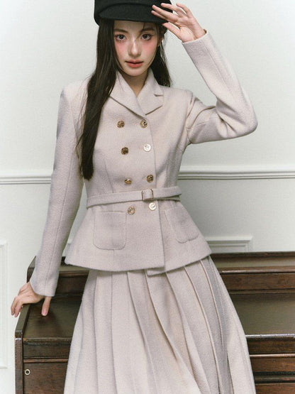 1P STUDIO Elegant Twill Boucle Pleated Women&