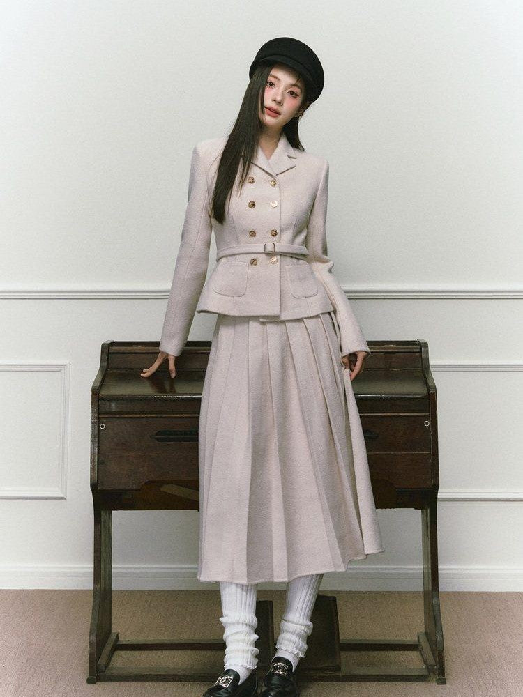 1P STUDIO Elegant Twill Boucle Pleated Women&
