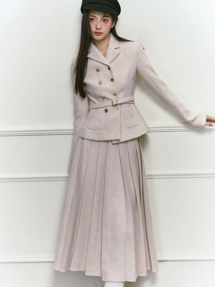 1P STUDIO Elegant Twill Boucle Pleated Women&