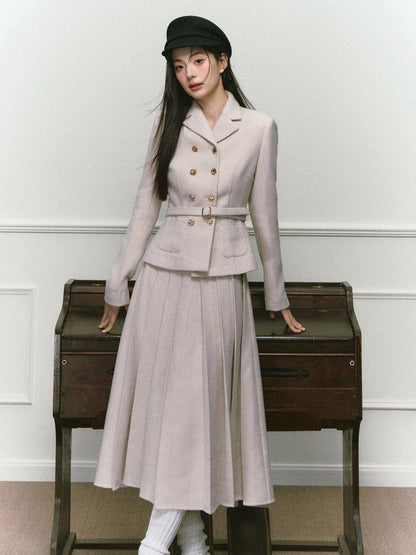 1P STUDIO Elegant Twill Boucle Pleated Women&