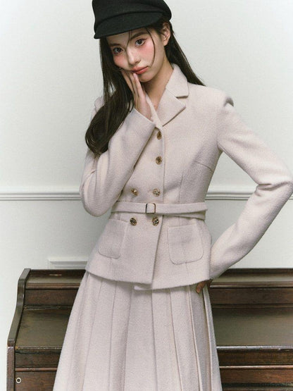 1P STUDIO Elegant Twill Boucle Pleated Women&