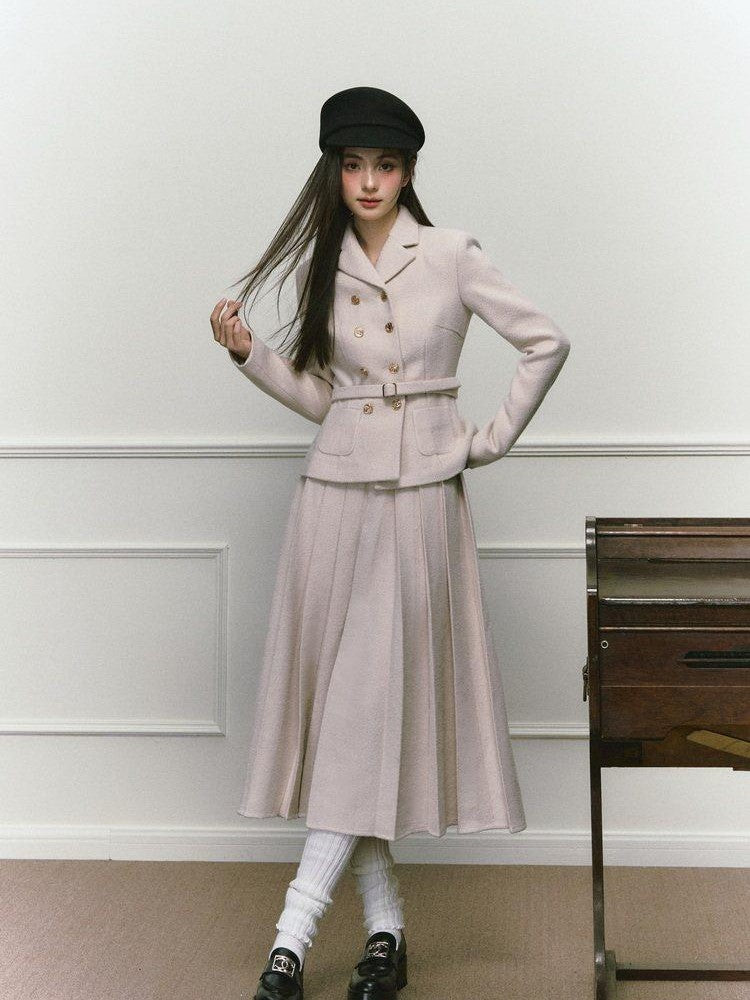 1P STUDIO Elegant Twill Boucle Pleated Women&