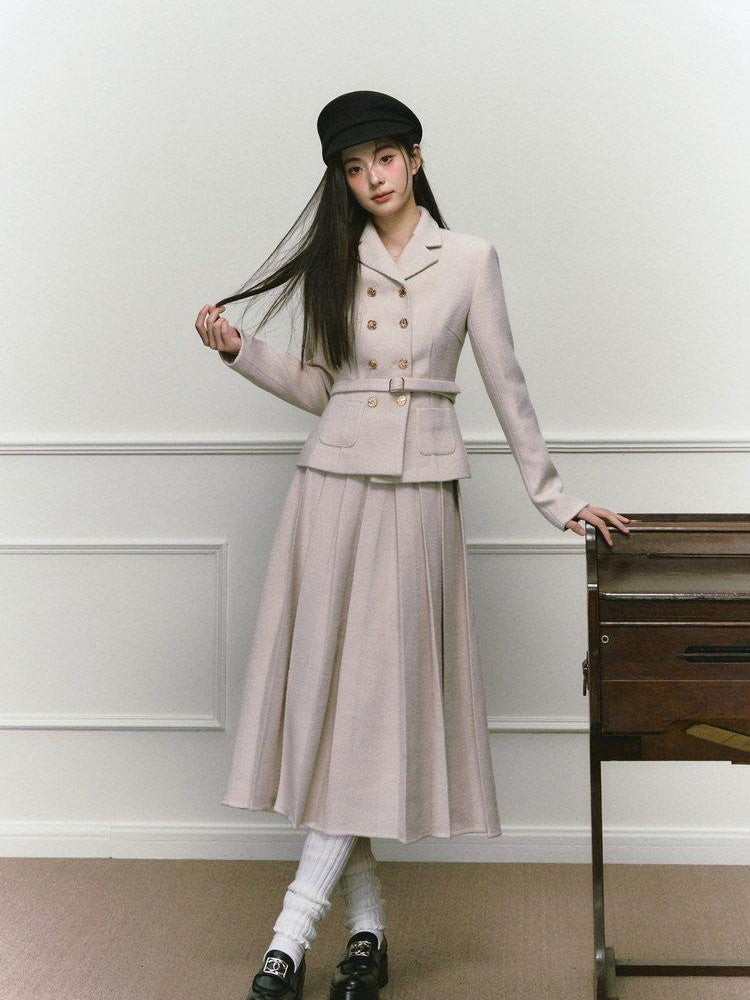 1P STUDIO Elegant Twill Boucle Pleated Women&