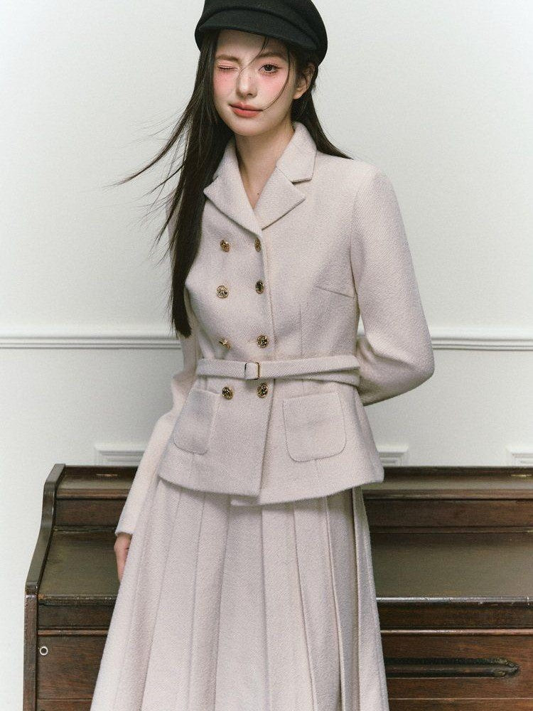 1P STUDIO Elegant Twill Boucle Pleated Women&