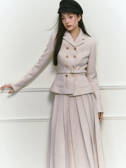 1P STUDIO Elegant Twill Boucle Pleated Women&