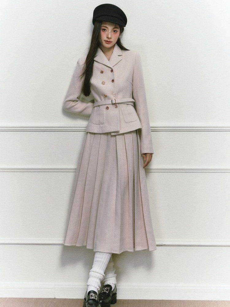 1P STUDIO Elegant Twill Boucle Pleated Women&