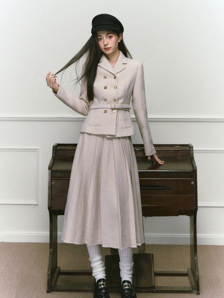 1P STUDIO Elegant Twill Boucle Pleated Women&