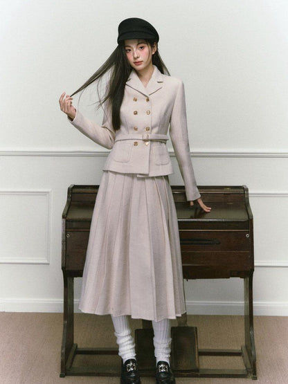 1P STUDIO Elegant Twill Boucle Pleated Women&