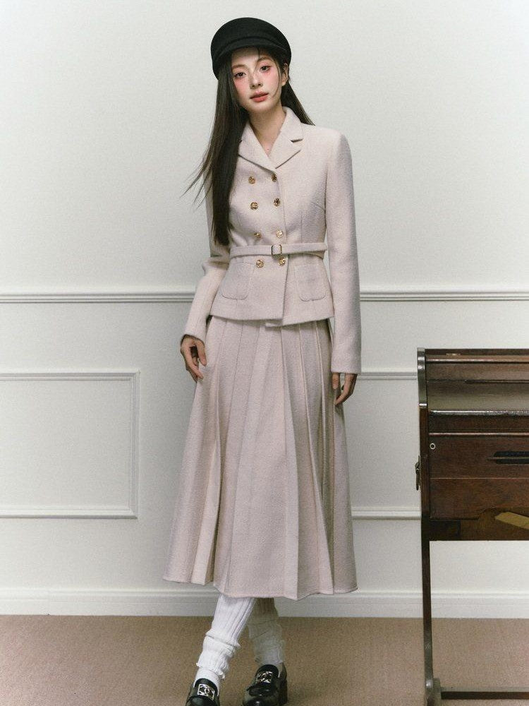 1P STUDIO Elegant Twill Boucle Pleated Women&