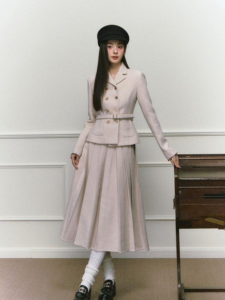 1P STUDIO Elegant Twill Boucle Pleated Women&