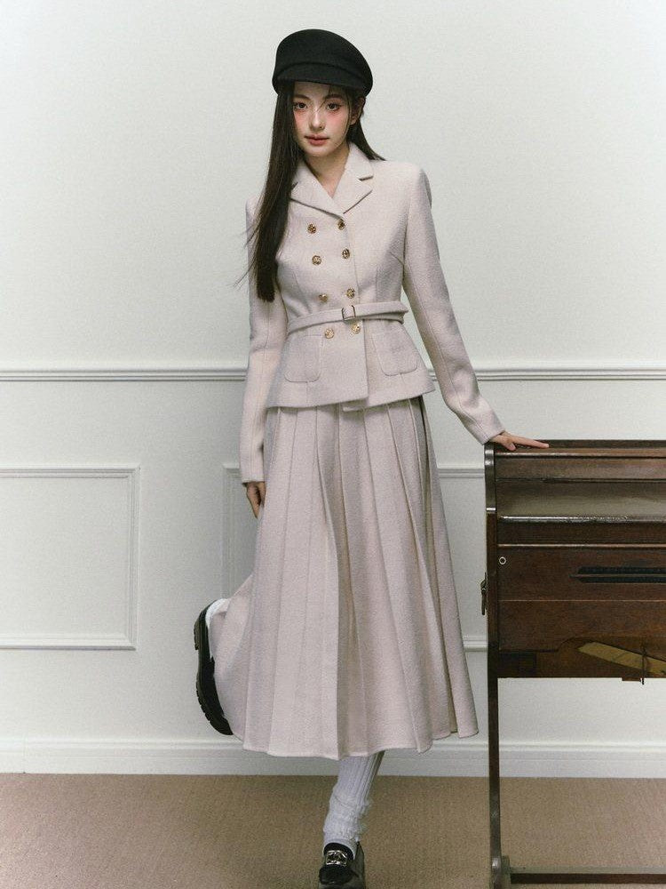 1P STUDIO Elegant Twill Boucle Pleated Women&