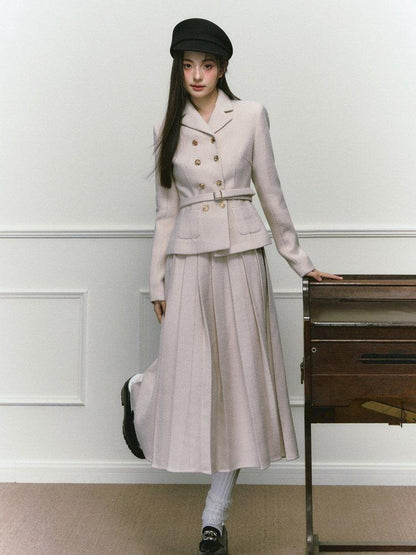 1P STUDIO Elegant Twill Boucle Pleated Women&