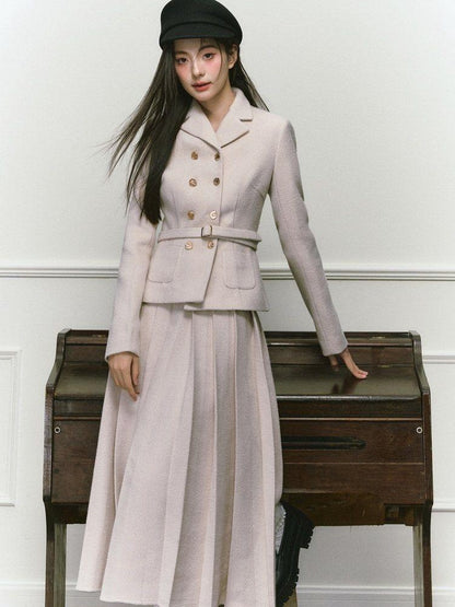 1P STUDIO Elegant Twill Boucle Pleated Women&