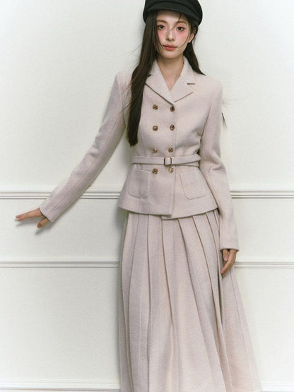 1P STUDIO Elegant Twill Boucle Pleated Women&