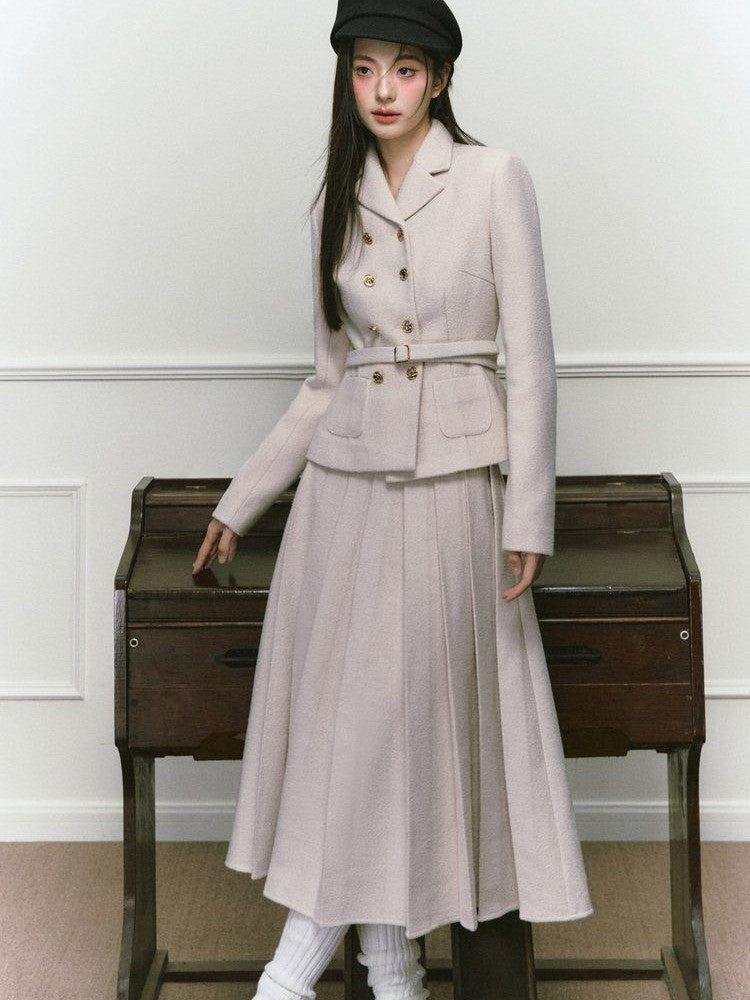 1P STUDIO Elegant Twill Boucle Pleated Women&