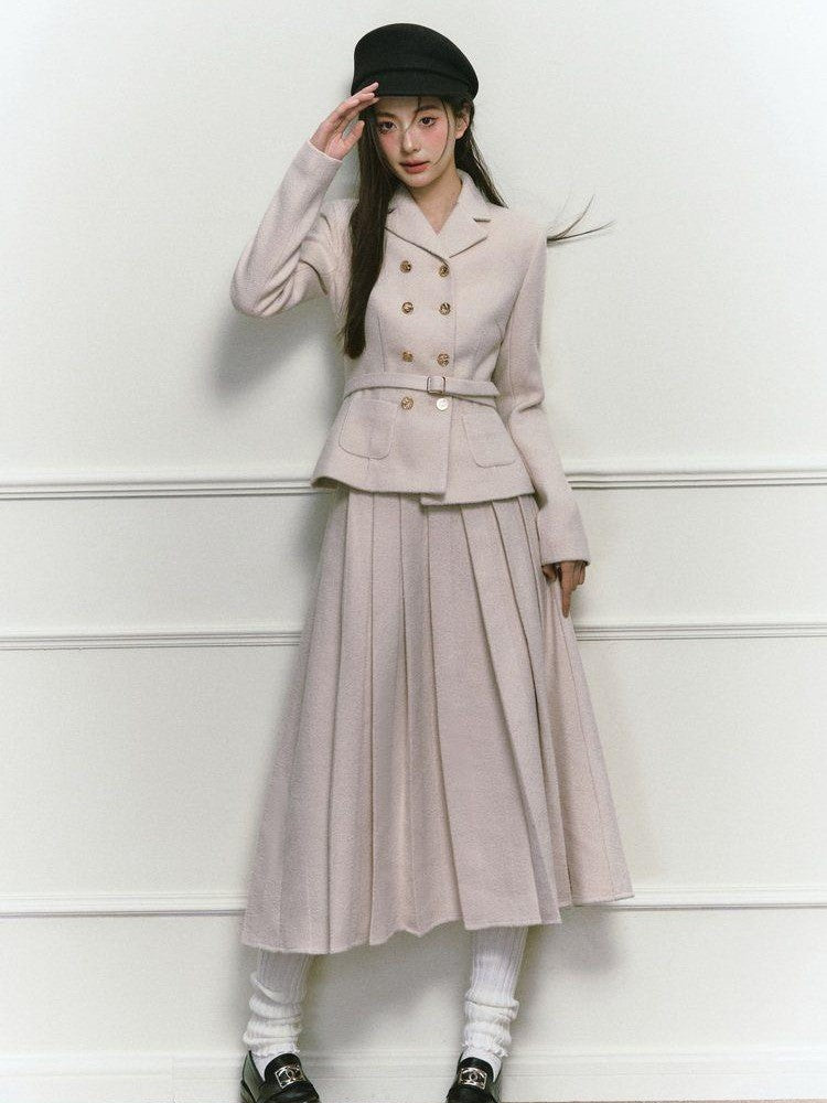 1P STUDIO Elegant Twill Boucle Pleated Women&