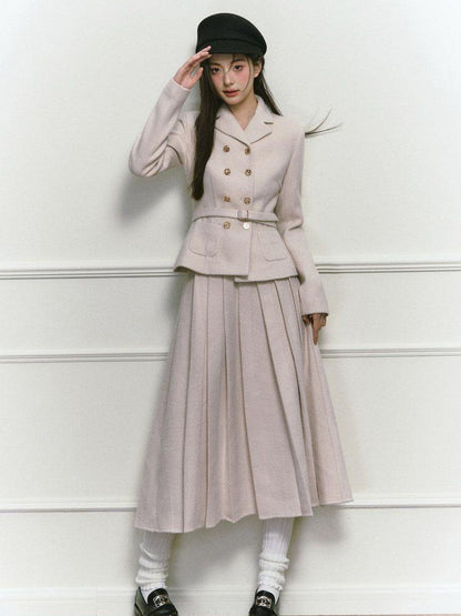 1P STUDIO Elegant Twill Boucle Pleated Women&
